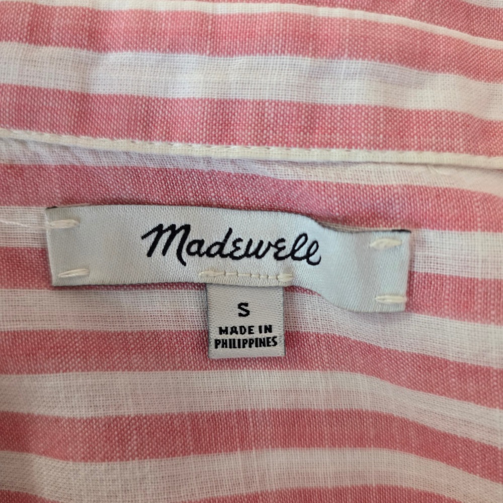 Madewell Cotton Button Shirt Womens Small Pink White Striped Back Vent Oversized - Picture 9 of 11